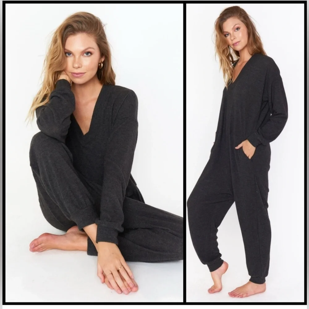 NWT Show Me Your MUMU Jules Cozy Loungewear Jumpsuit Charcoal Gray Size small - Picture 2 of 7